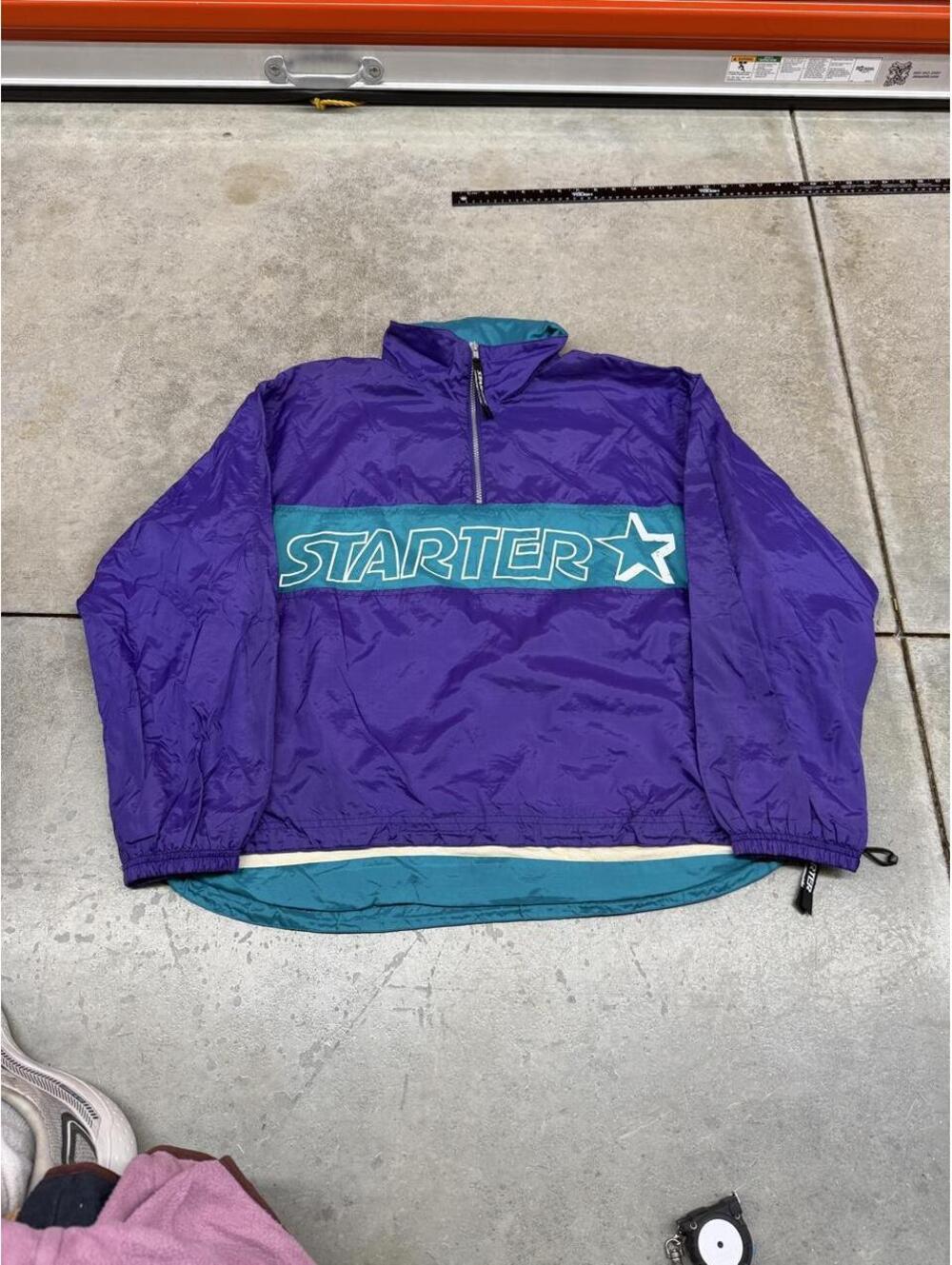 vintage starter purple and blue spell out quarter zip windbreaker jacket WOMENS